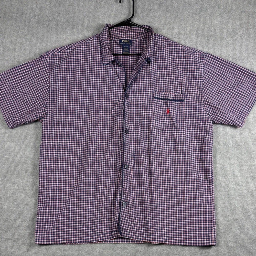 Polo Ralph Lauren Plaid Button Down Sleep Shirt XL Navy Red White Pony Logo